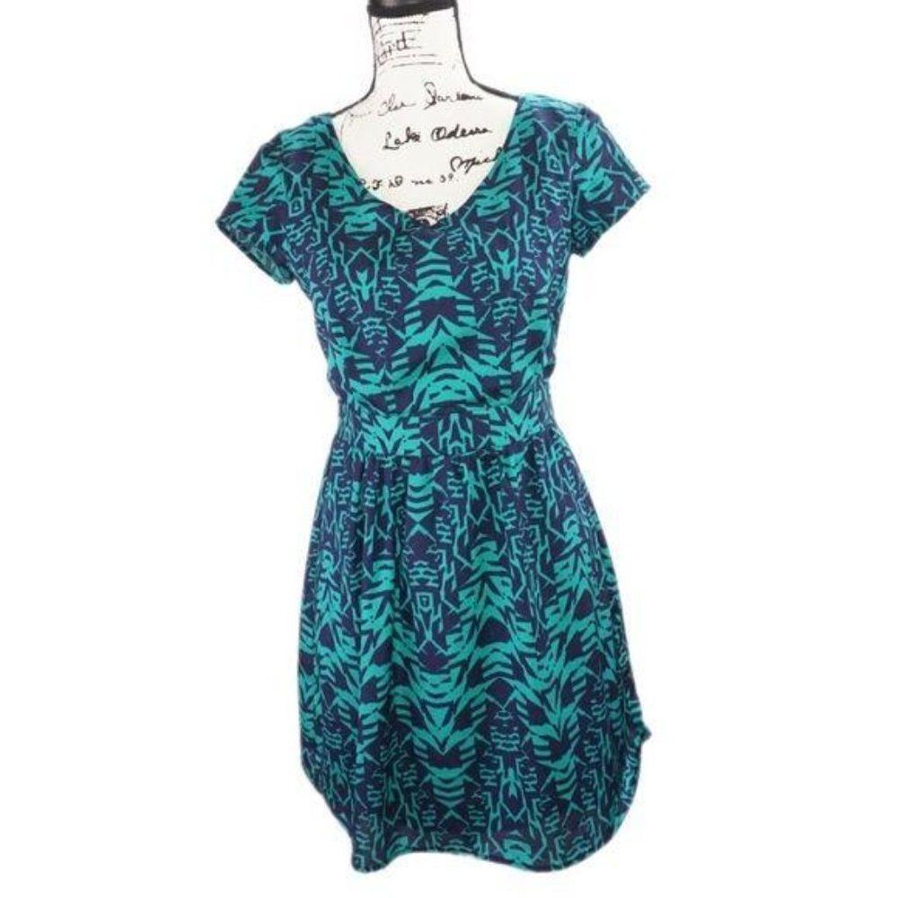 Lily Rose Short Sleeve Aztec Print Midi Flair, Small